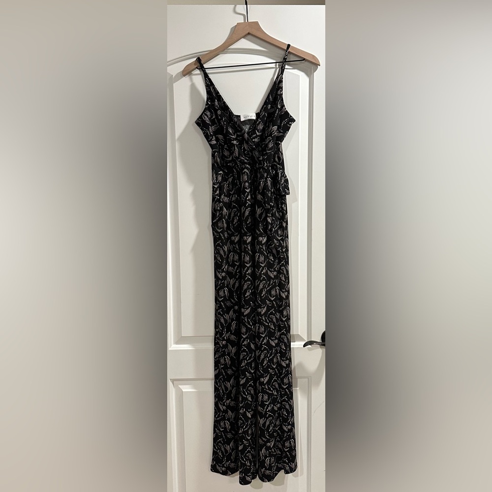Kaileigh Black and White Leaf Print Jumpsuit